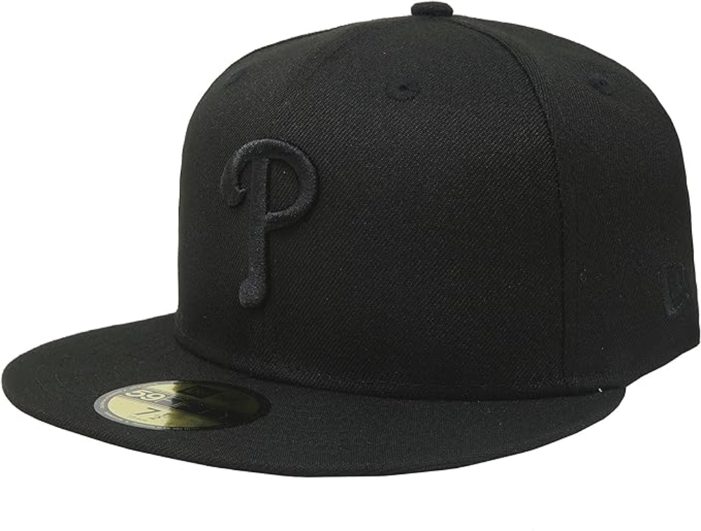 Men s Philadelphia Phillies Tonal Black On Black 59FIFTY Fitted Hat Official Team Hat Sports Fan Cap Official NFL Team Hat Football Fan Cap
