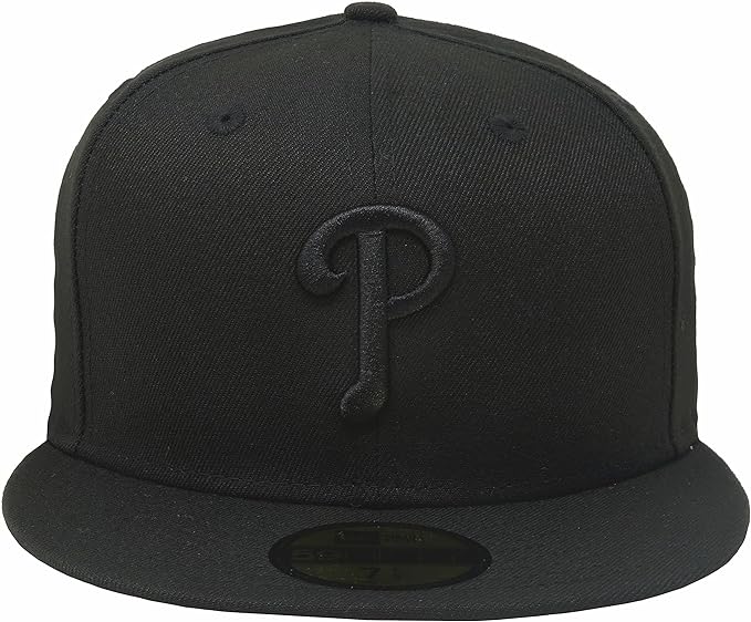 Men s Philadelphia Phillies Tonal Black On Black 59FIFTY Fitted Hat Official Team Hat Sports Fan Cap Official NFL Team Hat Football Fan Cap