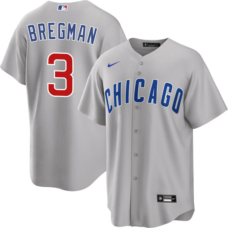 Mens Chicago Cubs Alex Bregman Road Gray Replica Jersey Official Team Jersey Sports Fan Apparel Official NFL Team Jersey Football Fan Apparel