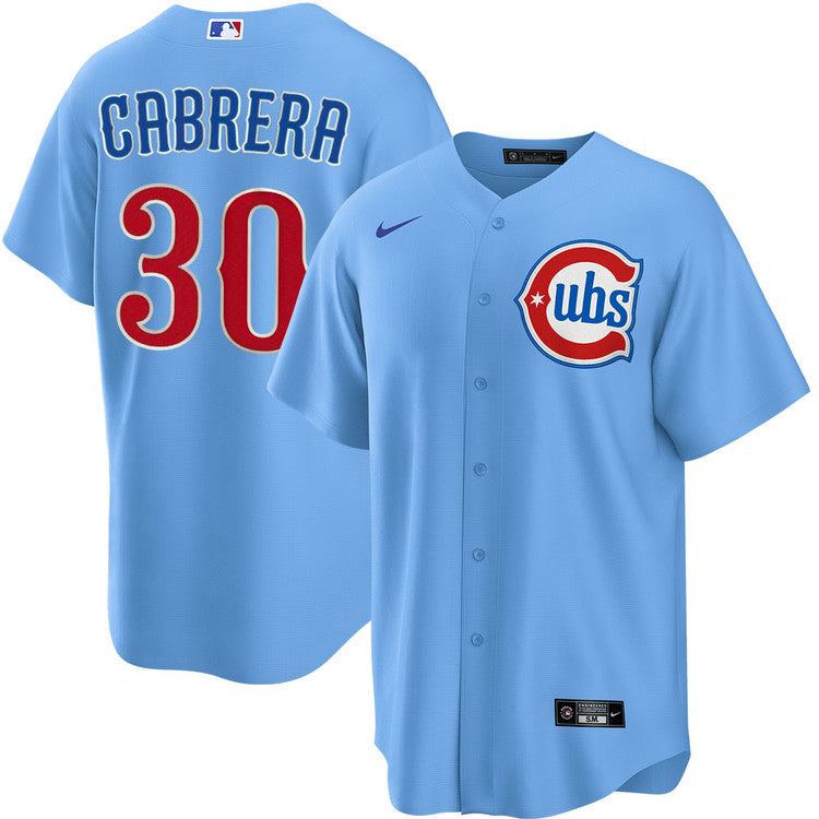 NIKE Men s Chicago Cubs Edward Cabrera 30 Light Blue 2nd Alternate Replica Jersey Official Team Jersey Sports Fan Apparel Official NFL Team Jersey