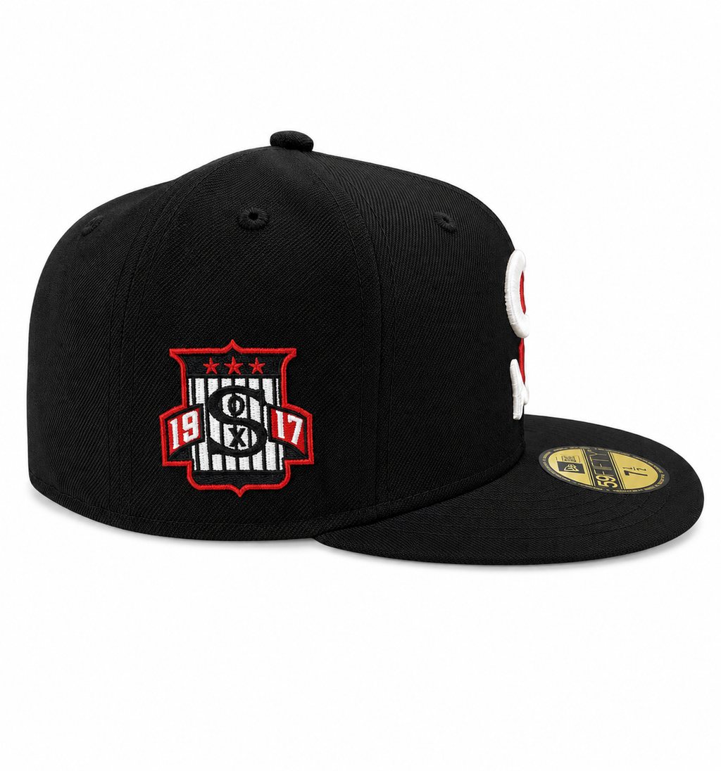 Chicago White Sox New Era Black Wool 1917 59FIFTY Fitted Hat Official Team Hat Sports Fan Cap Official NFL Team Hat Football Fan Cap