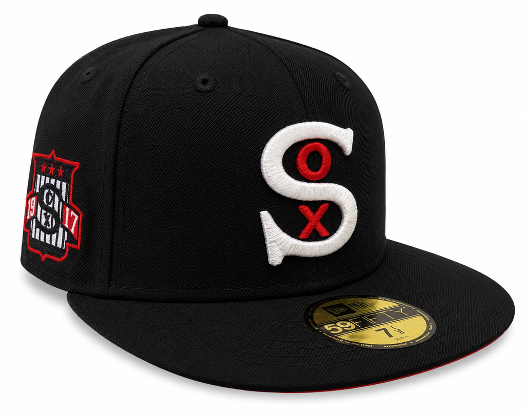 Chicago White Sox New Era Black Wool 1917 59FIFTY Fitted Hat Official Team Hat Sports Fan Cap Official NFL Team Hat Football Fan Cap