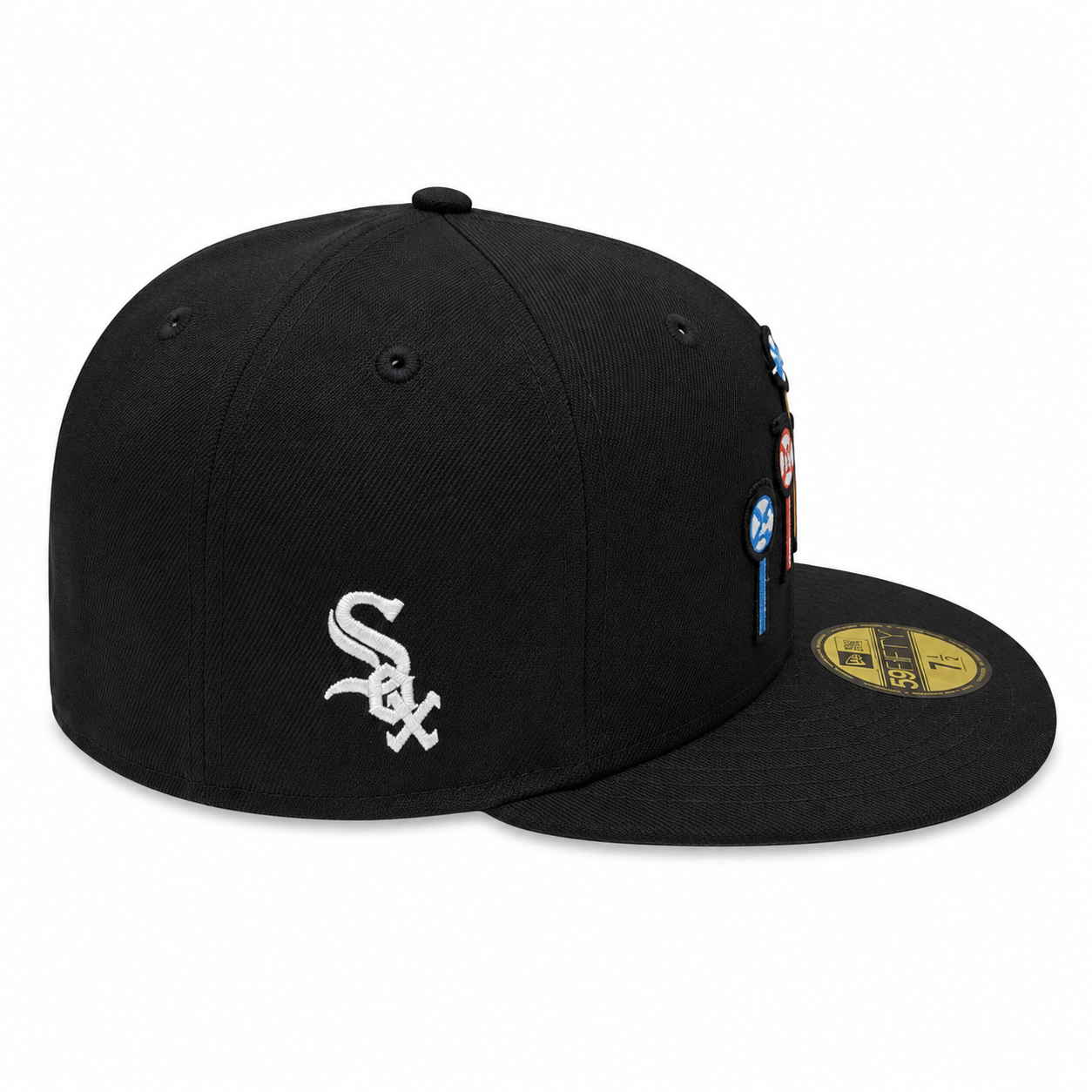 Chicago White Sox New Era Black Pinwheels 59FIFTY Fitted Hat Official Team Hat Sports Fan Cap Official NFL Team Hat Football Fan Cap