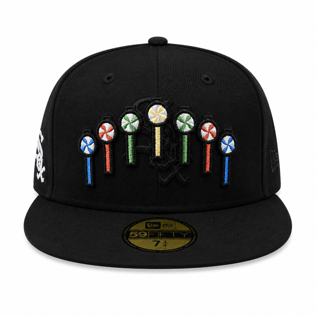 Chicago White Sox New Era Black Pinwheels 59FIFTY Fitted Hat Official Team Hat Sports Fan Cap Official NFL Team Hat Football Fan Cap