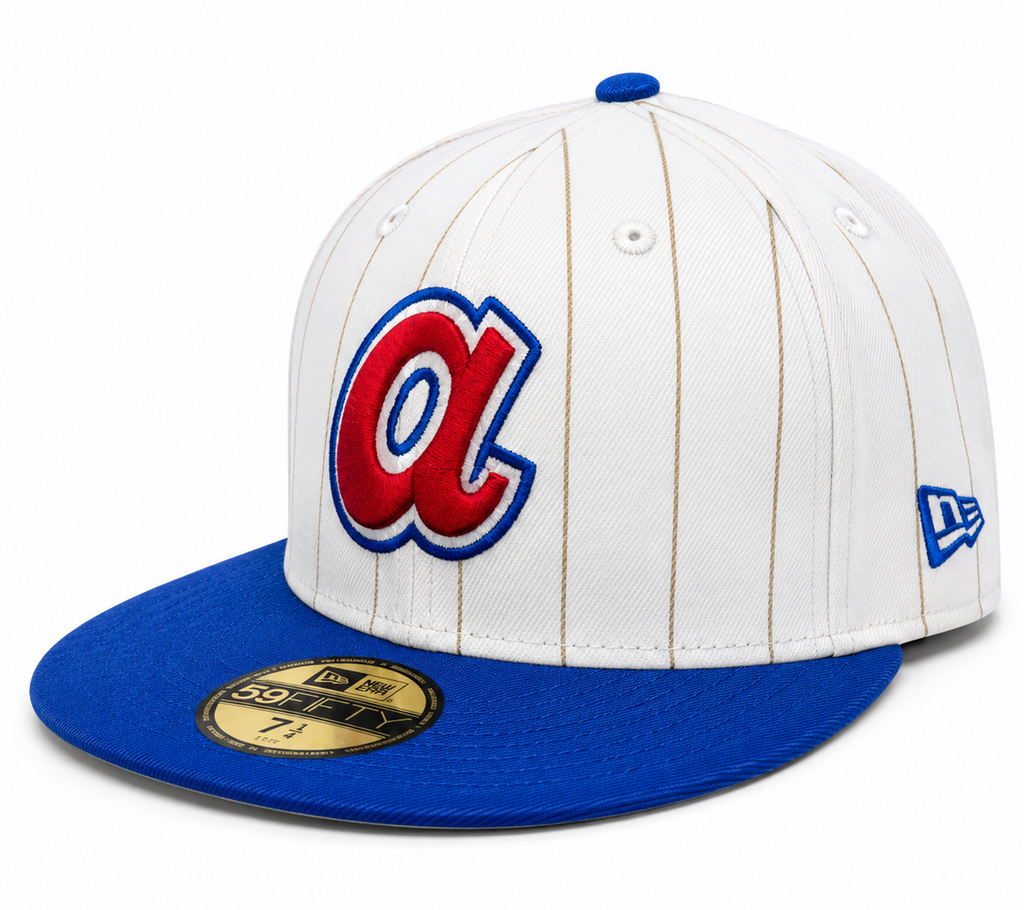 Atlanta Braves Historic Off White Royal New Era 59FIFTY Fitted Hat Official Team Hat Sports Fan Cap Official NFL Team Hat Football Fan Cap