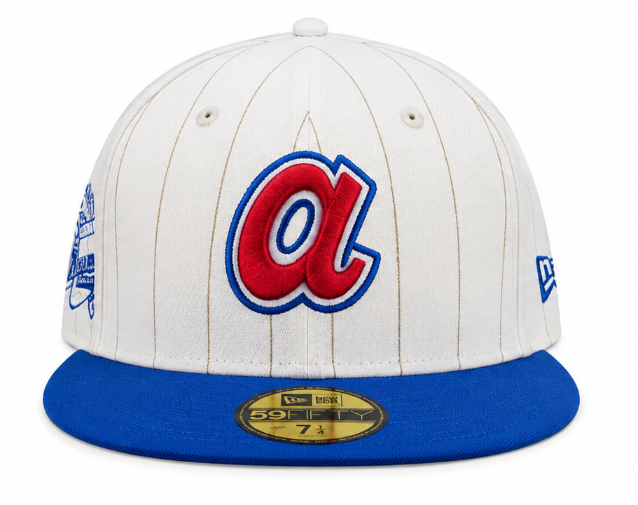 Atlanta Braves Historic Off White Royal New Era 59FIFTY Fitted Hat Official Team Hat Sports Fan Cap Official NFL Team Hat Football Fan Cap