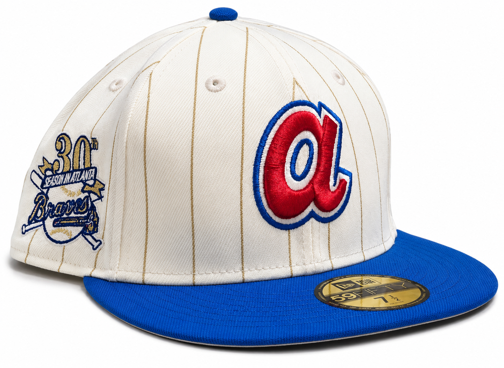 Atlanta Braves Historic Off White Royal New Era 59FIFTY Fitted Hat Official Team Hat Sports Fan Cap Official NFL Team Hat Football Fan Cap
