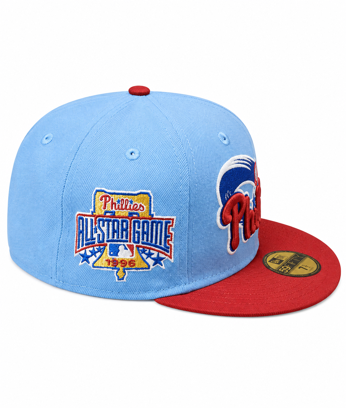Philadelphia Phillies MLB 1996 ASG 2 Tone Sky Blue Cardinal New Era 59FIFTY Fitted Hat Official Team Hat Sports Fan Cap Official NFL Team Hat
