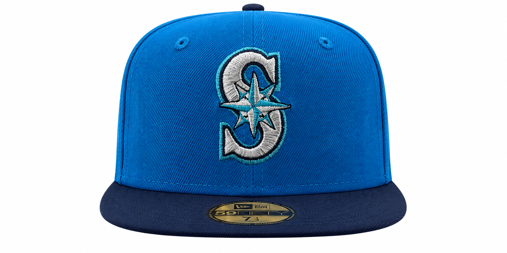 Seattle Mariners New Era 2 Tone Sunwash Ocean Blue Nirvana Nevermind Inspired 59FIFTY Fitted Hat Official Team Hat Sports Fan Cap Official NFL Team