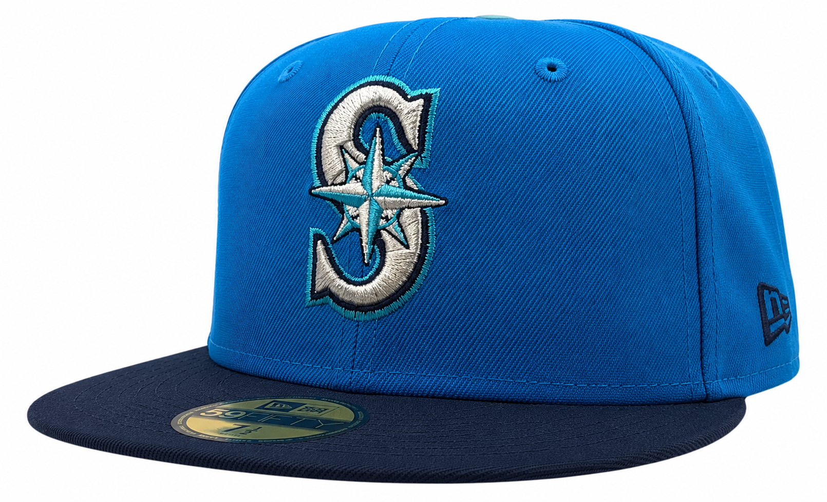Seattle Mariners New Era 2 Tone Sunwash Ocean Blue Nirvana Nevermind Inspired 59FIFTY Fitted Hat Official Team Hat Sports Fan Cap Official NFL Team