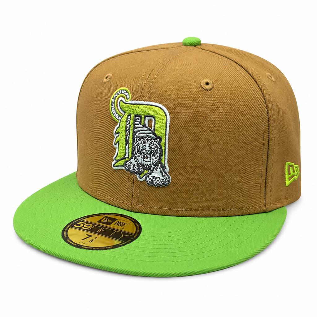 Detroit Tigers New Era Wheat Lime Cooper 59FIFTY Fitted Hat Official Team Hat Sports Fan Cap Official NFL Team Hat Football Fan Cap