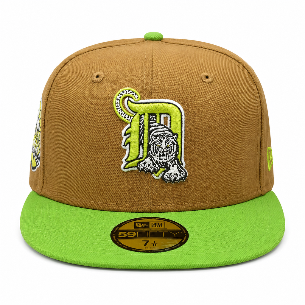 Detroit Tigers New Era Wheat Lime Cooper 59FIFTY Fitted Hat Official Team Hat Sports Fan Cap Official NFL Team Hat Football Fan Cap