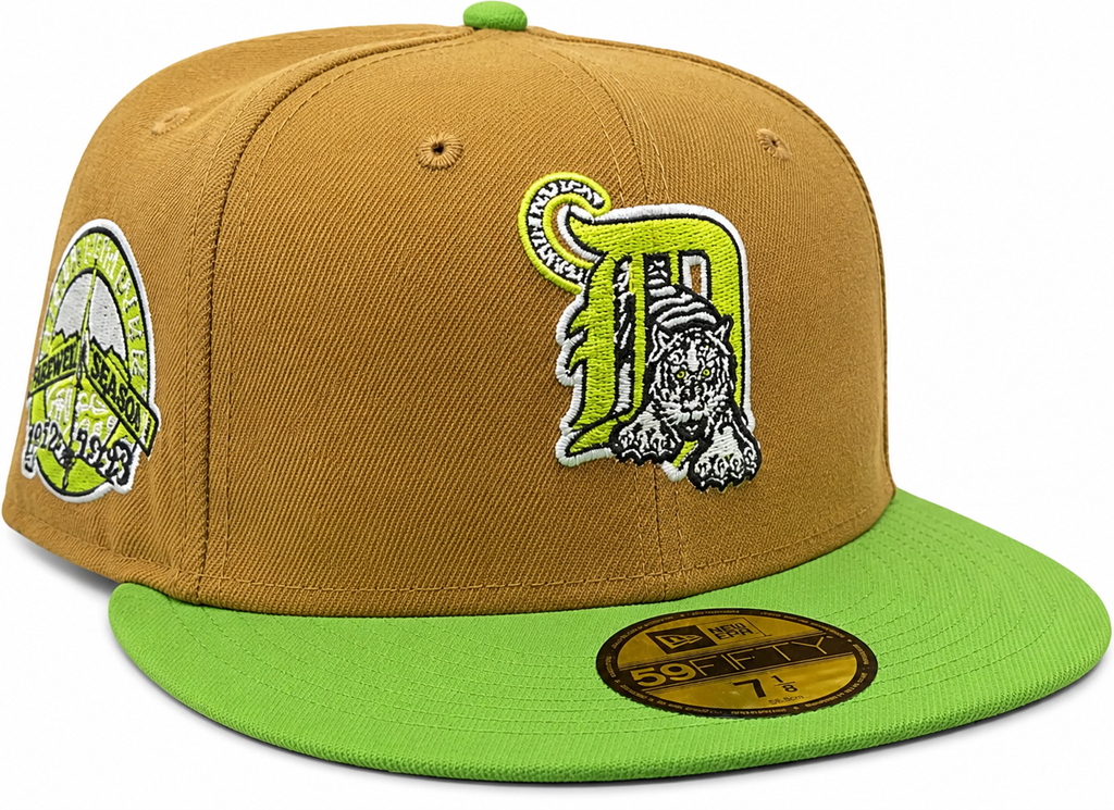 Detroit Tigers New Era Wheat Lime Cooper 59FIFTY Fitted Hat Official Team Hat Sports Fan Cap Official NFL Team Hat Football Fan Cap