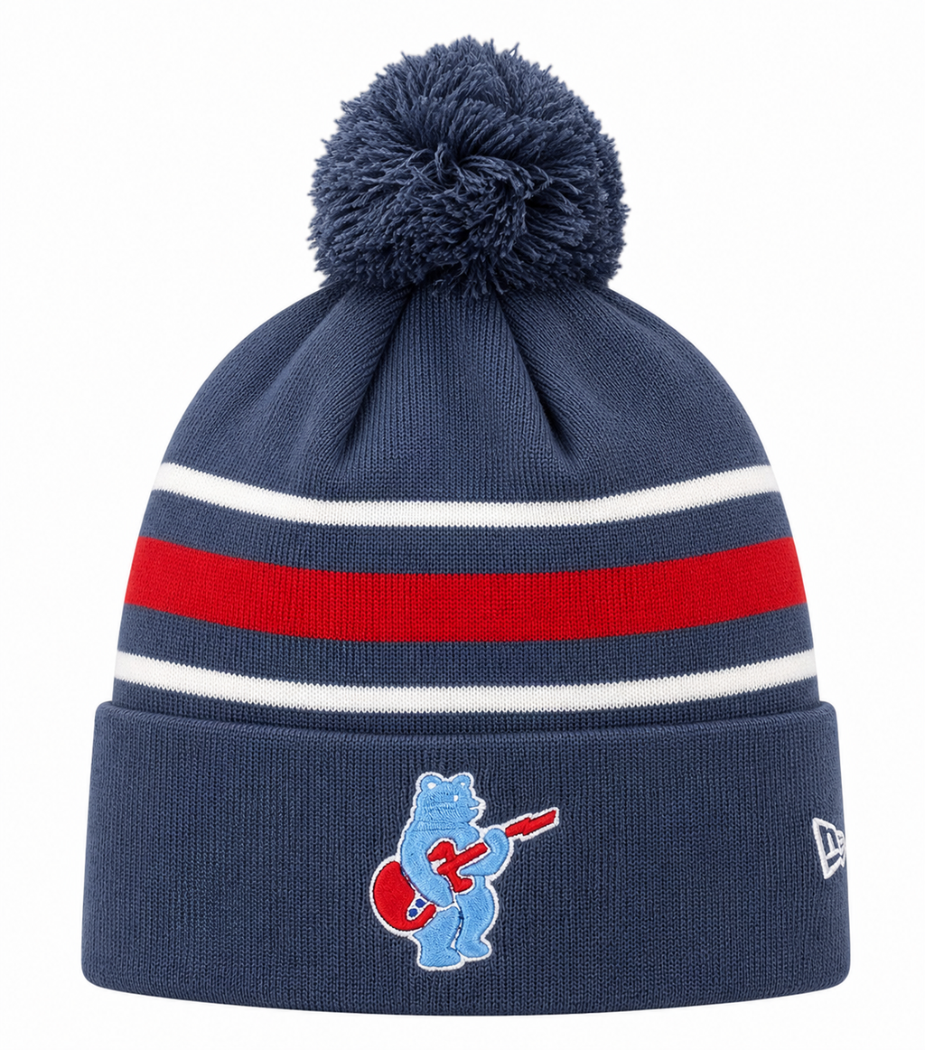 Chicago Cubs New Era Navy 2nd Alternate Guitar Bear Cuffed Knit Hat with Pom Official Team Hat Sports Fan Cap Official NFL Team Hat Football Fan Cap