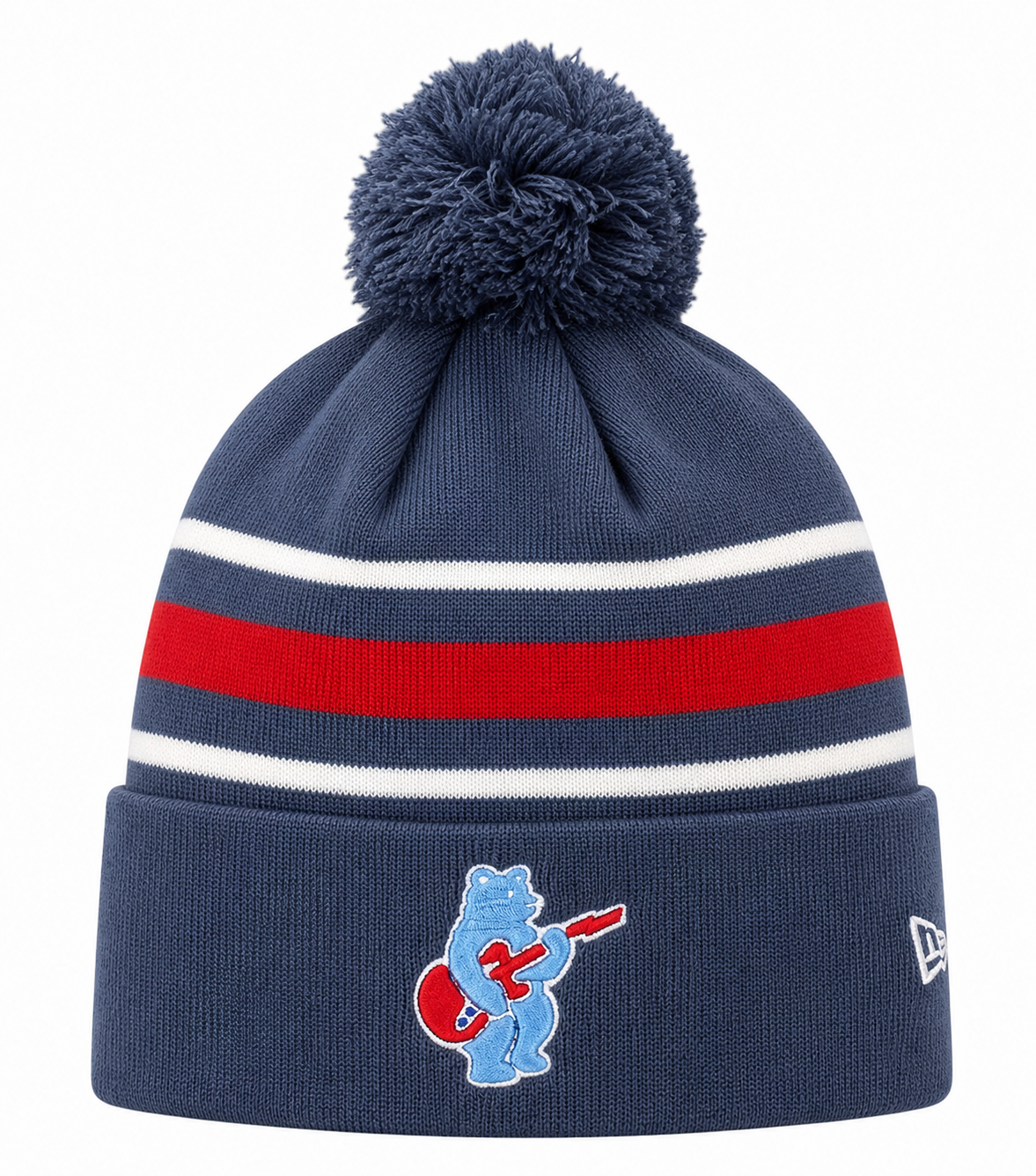 Chicago Cubs New Era Navy 2nd Alternate Guitar Bear Cuffed Knit Hat with Pom Official Team Hat Sports Fan Cap Official NFL Team Hat Football Fan Cap