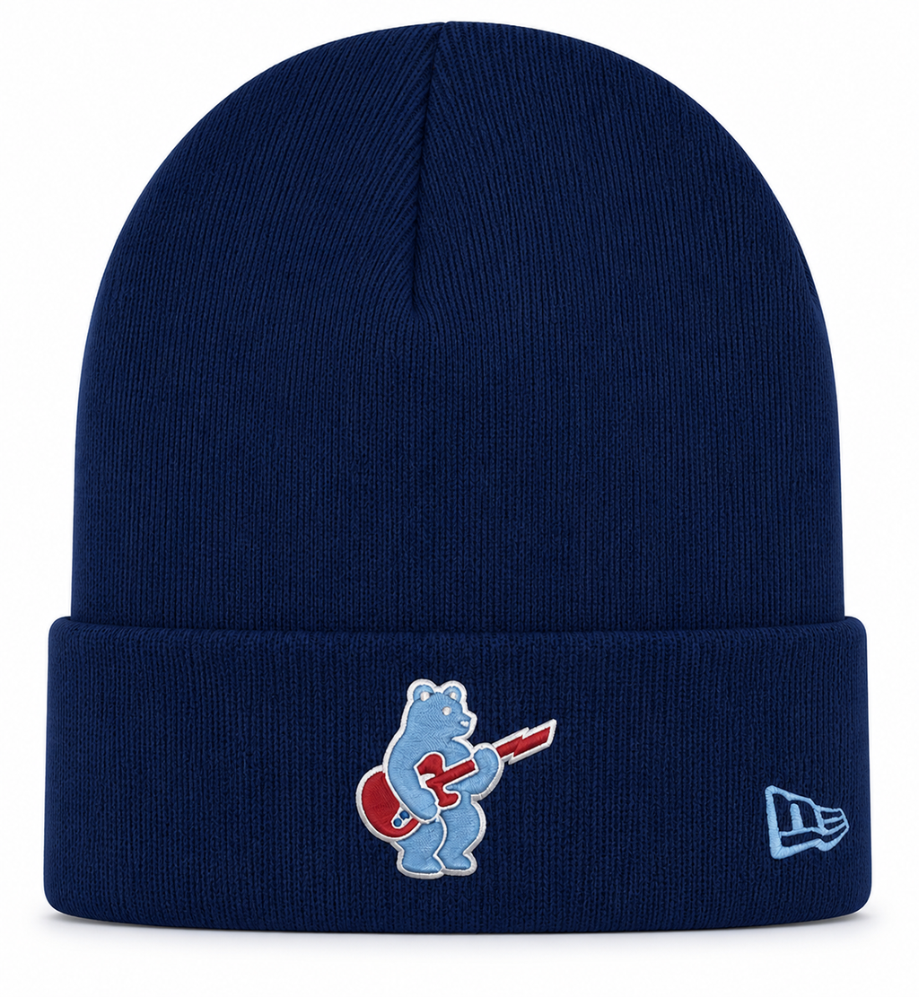 Chicago Cubs New Era Navy Guitar Bear Cuffed Knit Hat Official Team Hat Sports Fan Cap Official NFL Team Hat Football Fan Cap