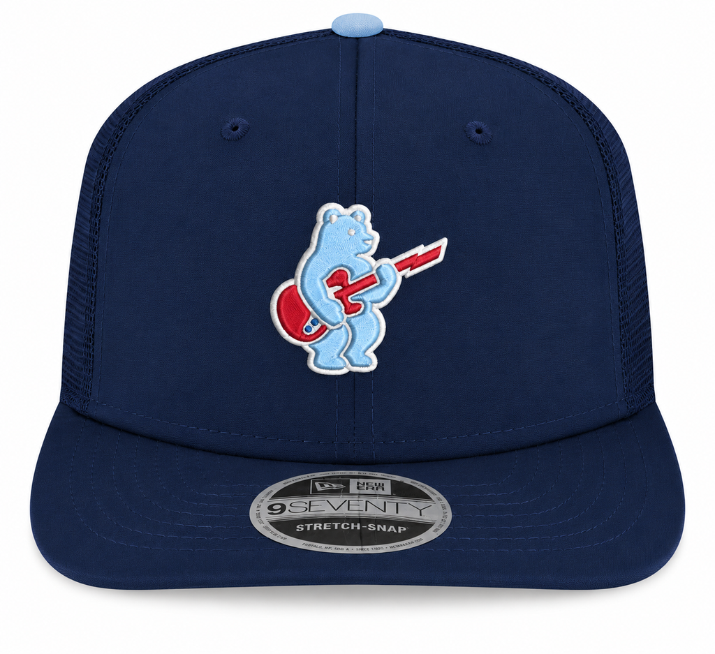 Chicago Cubs New Era Sky Guitar Bear Navy Alternate 2 9SEVENTY Trucker Hat Official Team Hat Sports Fan Cap Official NFL Team Hat Football Fan Cap