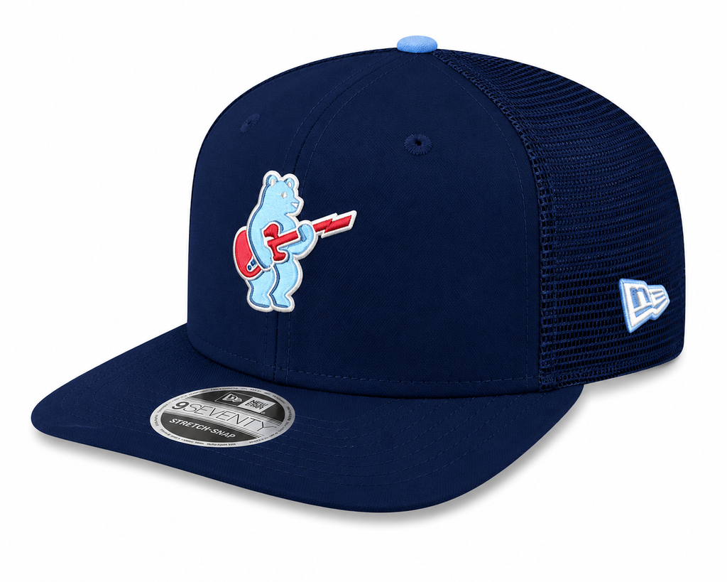 Chicago Cubs New Era Sky Guitar Bear Navy Alternate 2 9SEVENTY Trucker Hat Official Team Hat Sports Fan Cap Official NFL Team Hat Football Fan Cap
