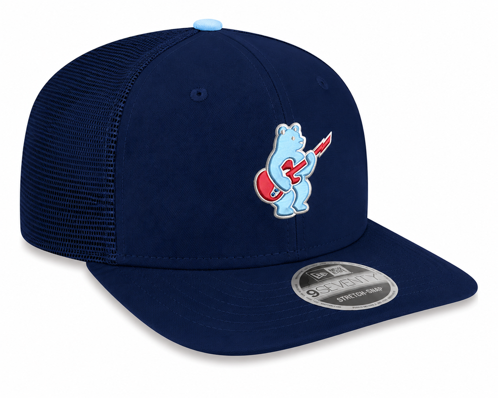 Chicago Cubs New Era Sky Guitar Bear Navy Alternate 2 9SEVENTY Trucker Hat Official Team Hat Sports Fan Cap Official NFL Team Hat Football Fan Cap