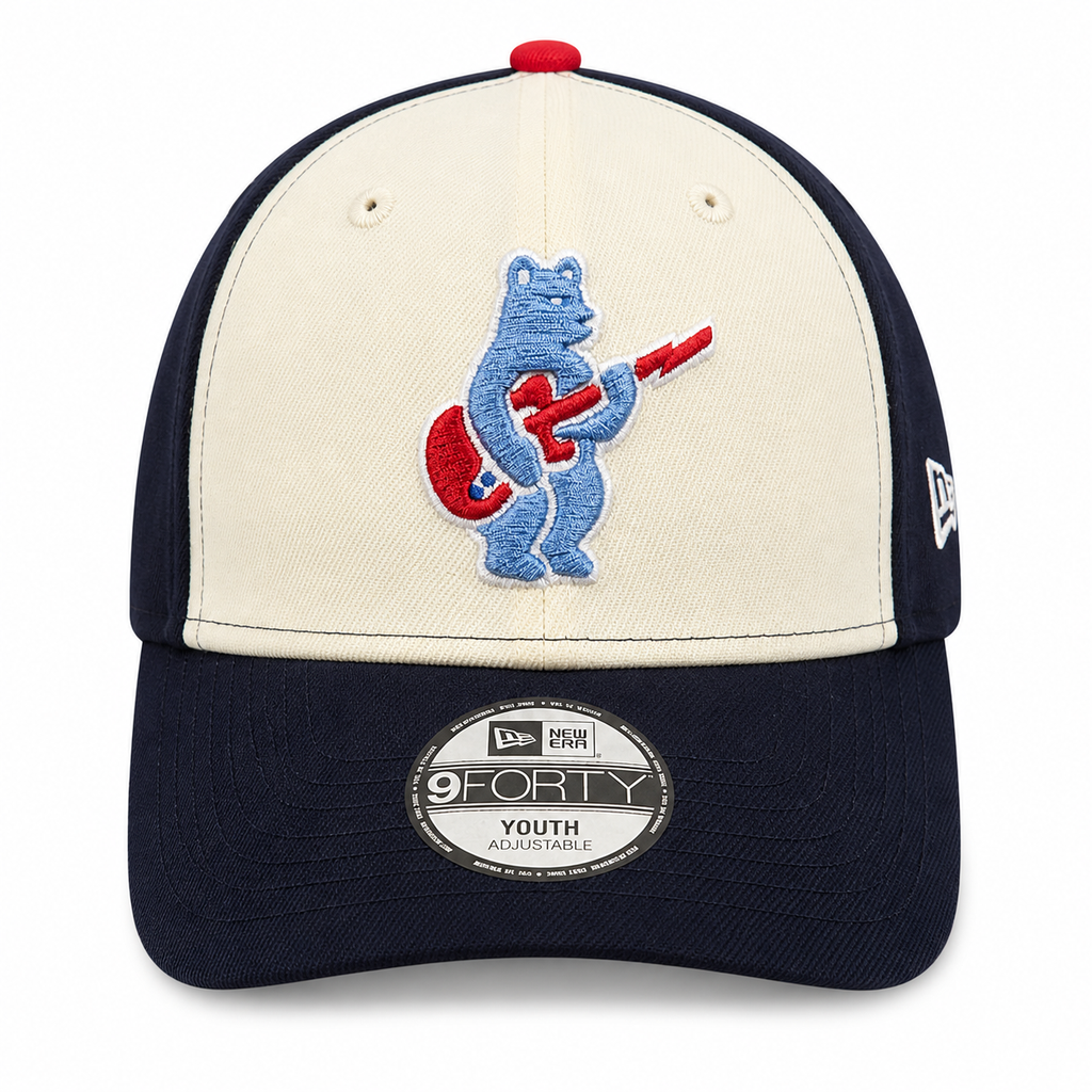 Youth Chicago Cubs Alternate 2 Guitar Bear 9FORTY Adjustable Chrome Navy Blue Cap By New Era Official Team Hat Sports Fan Cap Official NFL Team Hat