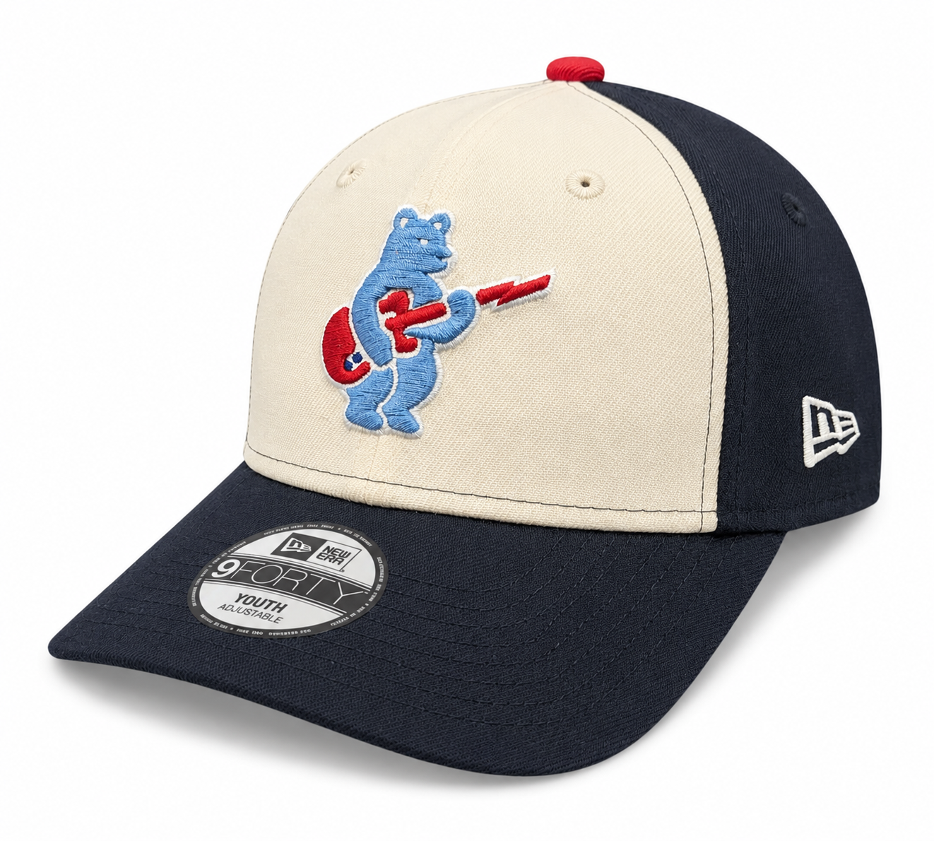 Youth Chicago Cubs Alternate 2 Guitar Bear 9FORTY Adjustable Chrome Navy Blue Cap By New Era Official Team Hat Sports Fan Cap Official NFL Team Hat