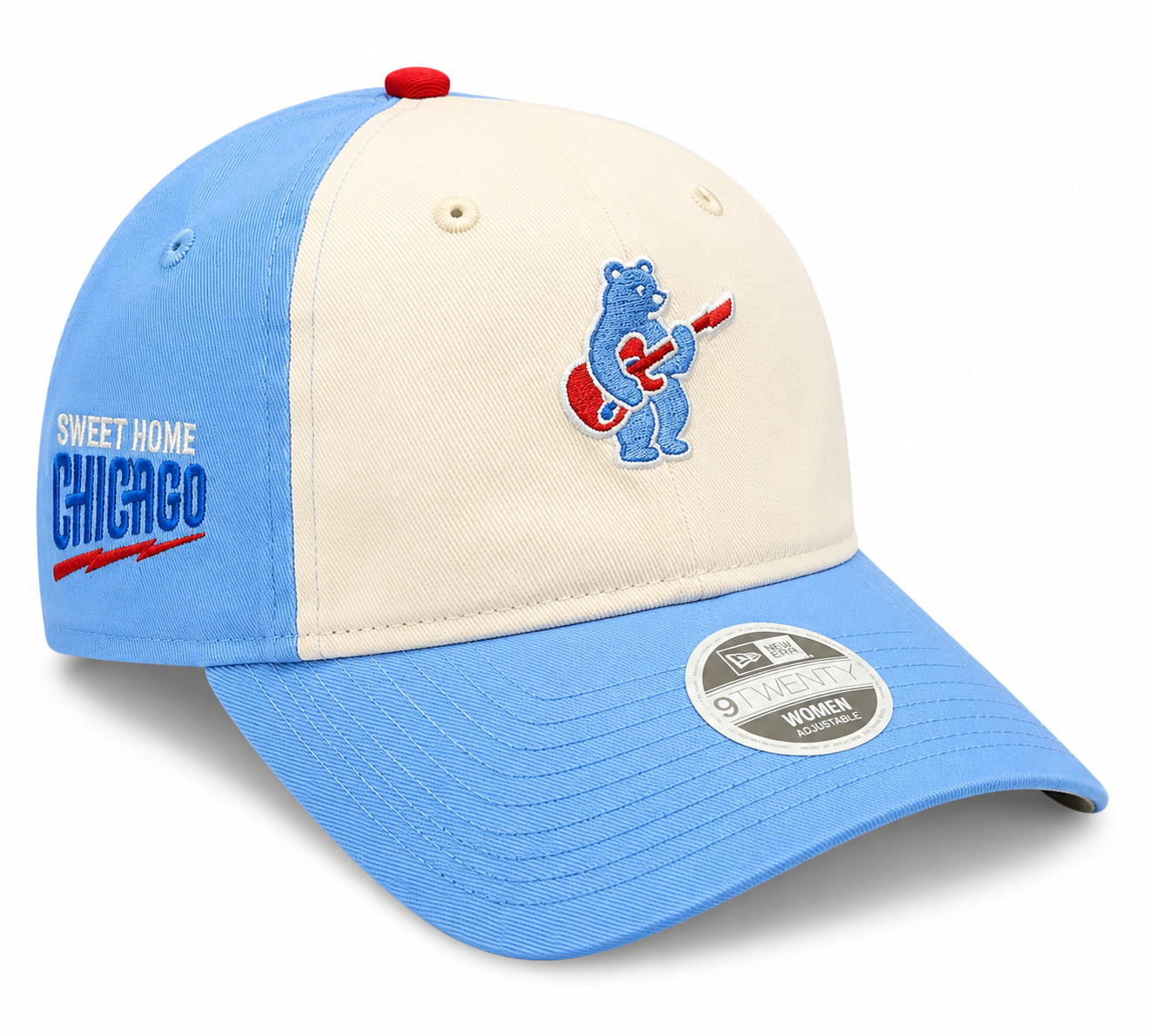 Women s Chicago Cubs Guitar Bear Alternate Micro Baby Blue New Era 9TWENTY Adjustable Hat Official Team Hat Sports Fan Cap Official NFL Team Hat