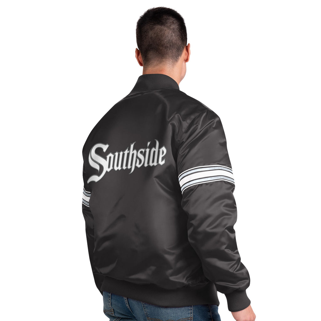 Men s Chicago White Sox City Connect Pick And Roll Starter Satin Jacket-Black Official Sports Fan Gear Official NFL Fan Gear Popular Style