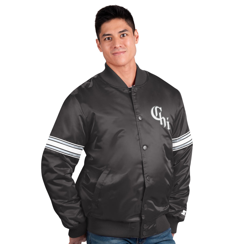 Men s Chicago White Sox City Connect Pick And Roll Starter Satin Jacket-Black Official Sports Fan Gear Official NFL Fan Gear Popular Style