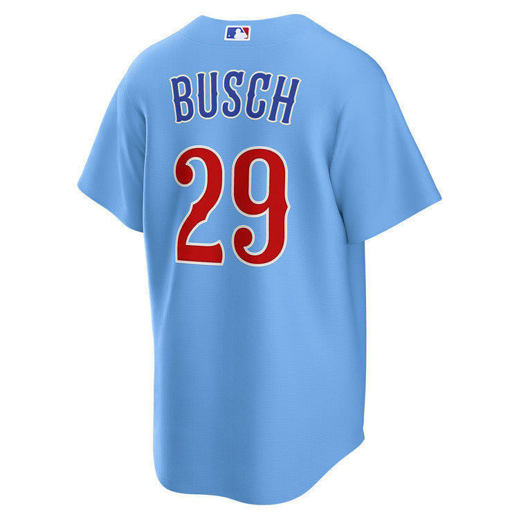 NIKE Men s Chicago Cubs Michael Busch 29 Light Blue 2nd Alternate Replica Jersey Official Team Jersey Sports Fan Apparel Official NFL Team Jersey