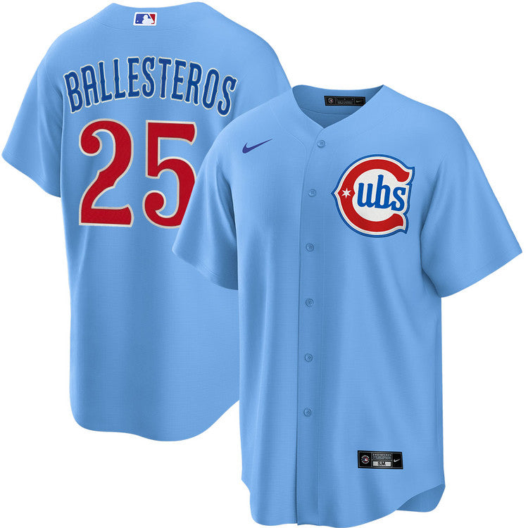 Youth Chicago Cubs Moisés Ballesteros Alternate 2 NIKE Baseline Powder Blue Replica Jersey Official Team Jersey Sports Fan Apparel Official NFL Team