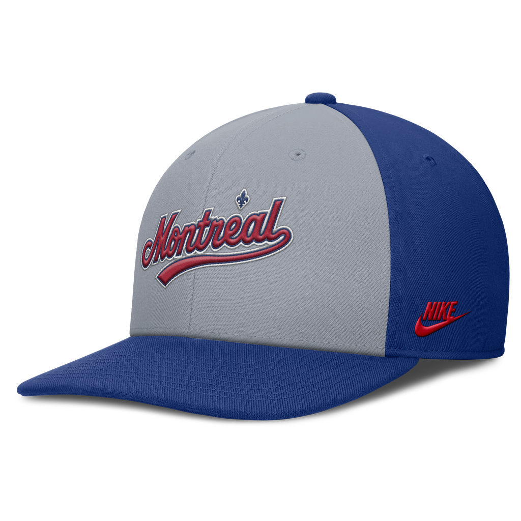 Montreal Expos Nike Gray Royal Dri-Fit Pro Snapback Hat Official Team Hat Sports Fan Cap Official NFL Team Hat Football Fan Cap