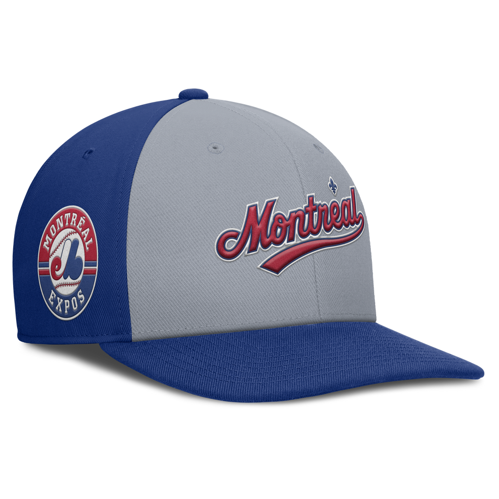 Montreal Expos Nike Gray Royal Dri-Fit Pro Snapback Hat Official Team Hat Sports Fan Cap Official NFL Team Hat Football Fan Cap