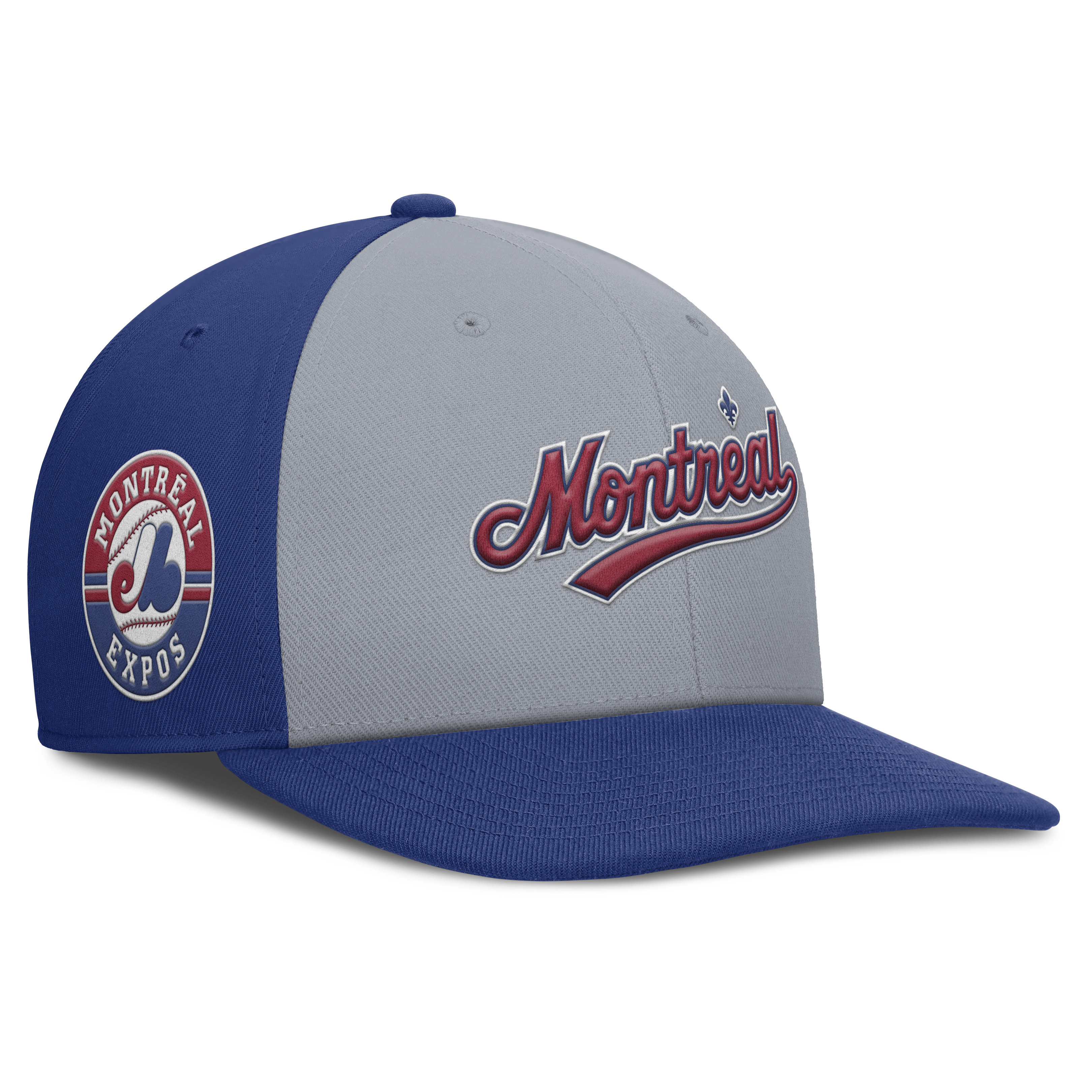 Montreal Expos Nike Gray Royal Dri-Fit Pro Snapback Hat Official Team Hat Sports Fan Cap Official NFL Team Hat Football Fan Cap