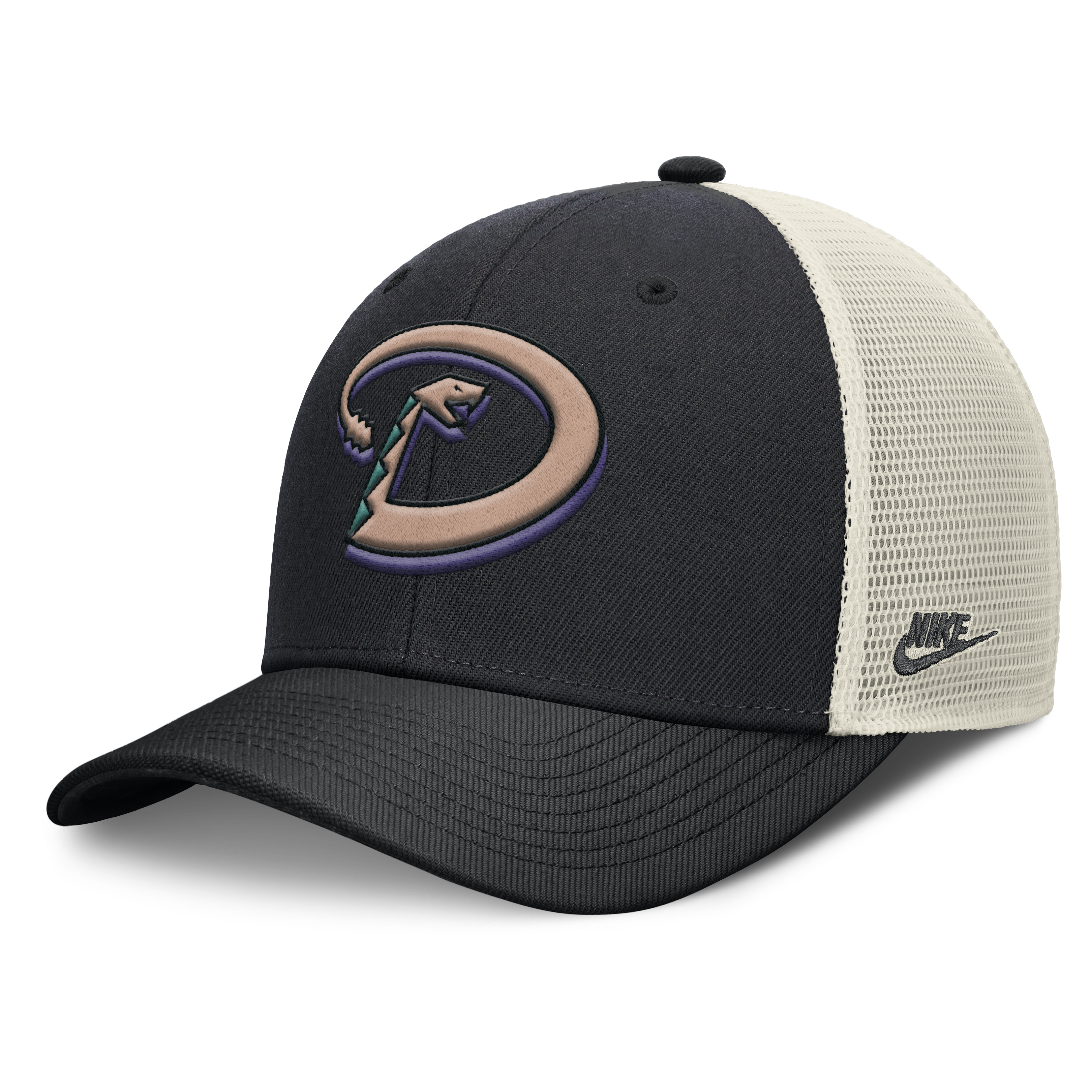 Arizona Diamondbacks Nike Rise Black Adjustable Snapback Trucker Hat Official Team Hat Sports Fan Cap Official NFL Team Hat Football Fan Cap
