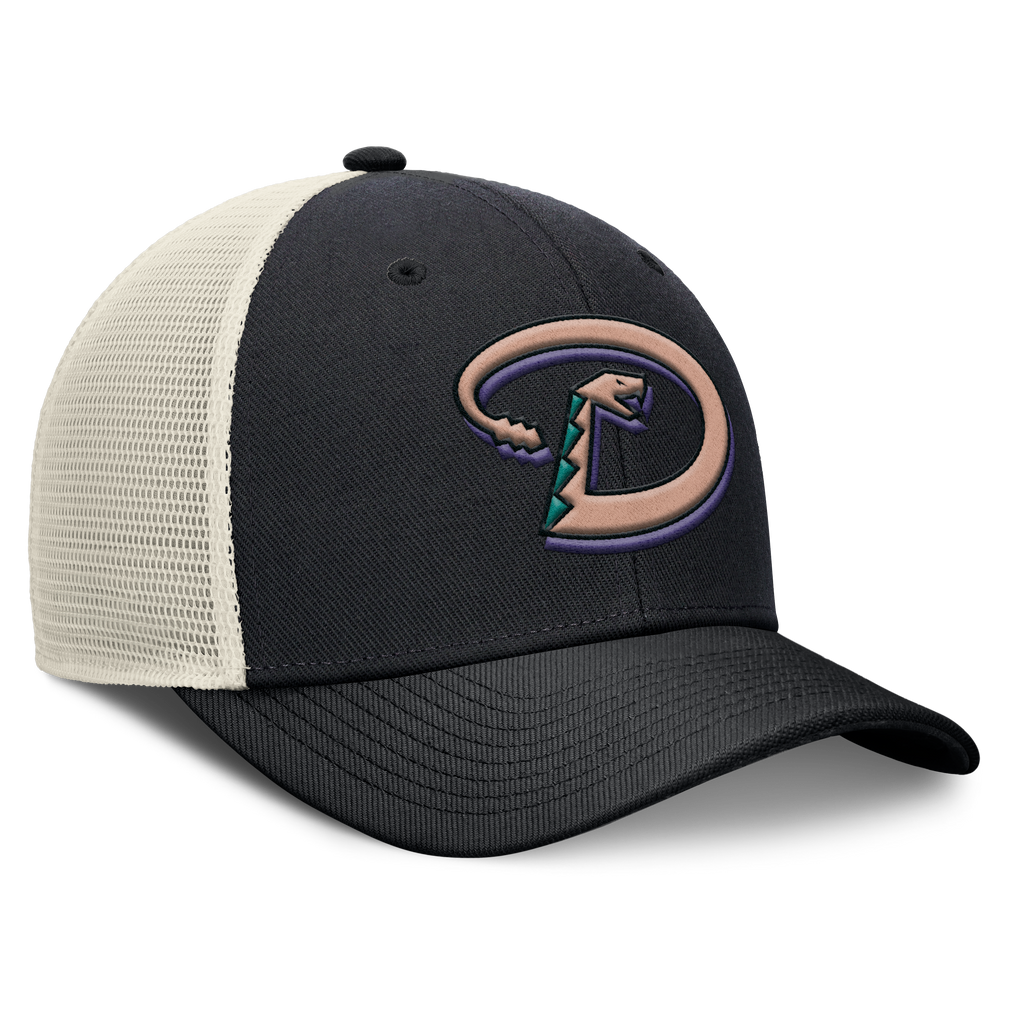Arizona Diamondbacks Nike Rise Black Adjustable Snapback Trucker Hat Official Team Hat Sports Fan Cap Official NFL Team Hat Football Fan Cap