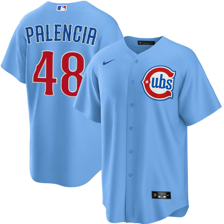 NIKE Men s Chicago Cubs Daniel Palencia 48 Light Blue 2nd Alternate Replica Jersey Official Team Jersey Sports Fan Apparel Official NFL Team Jersey