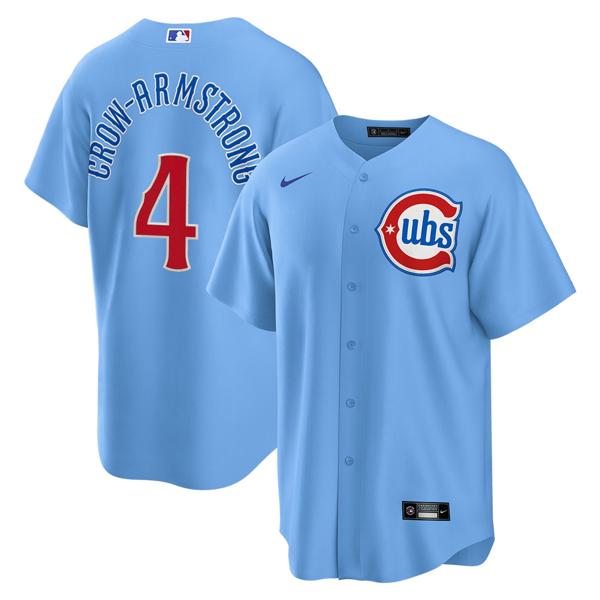 NIKE Men s Chicago Cubs Pete Crow-Armstrong 4 Light Blue 2nd Alternate Replica Jersey Official Team Jersey Sports Fan Apparel Official NFL Team