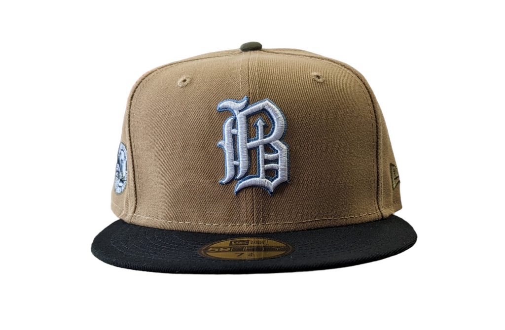 Birmingham Barons Biff New Era Southern League Khaki Black Olive 59FIFTY Fitted Hat Official Team Hat Sports Fan Cap Official NFL Team Hat Football