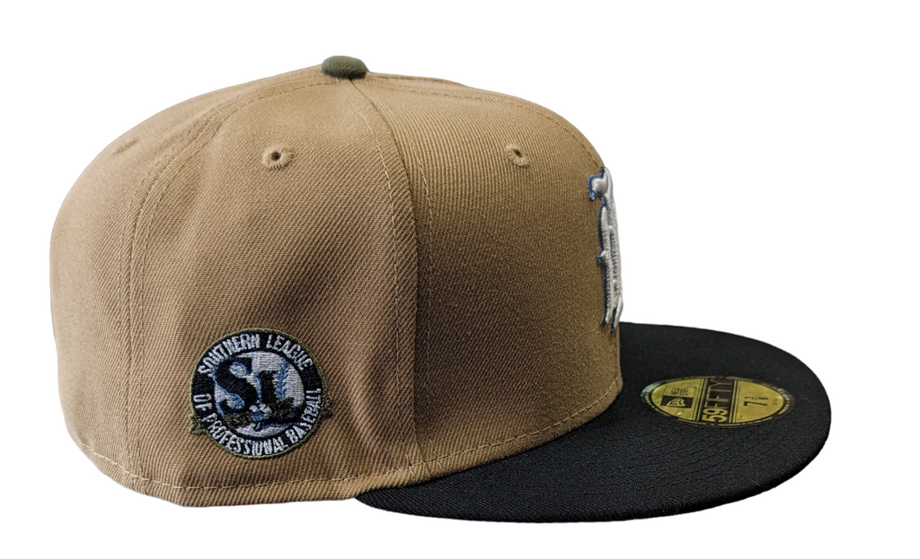 Birmingham Barons Biff New Era Southern League Khaki Black Olive 59FIFTY Fitted Hat Official Team Hat Sports Fan Cap Official NFL Team Hat Football