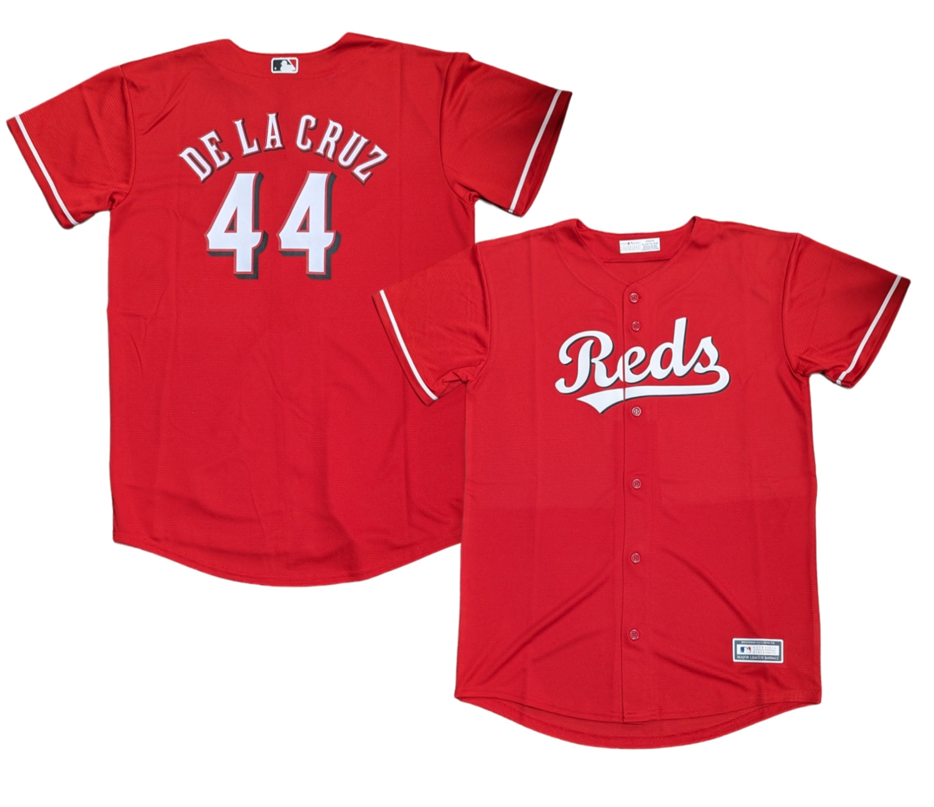 Youth Cincinnati Reds Elly De La Cruz MLB Red Alternate Screen Print Replica Jersey Official Team Jersey Sports Fan Apparel Official NFL Team Jersey