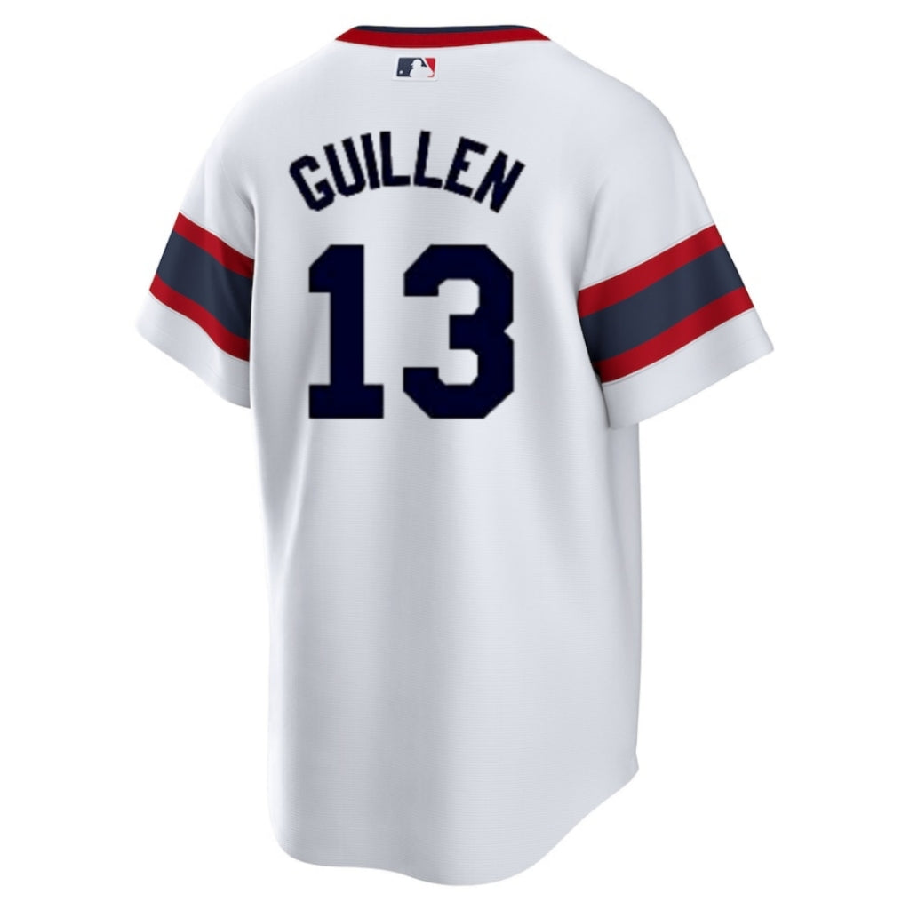NIKE Men s Ozzie Guillen Chicago White Sox 1983 Home White Premium Lettering Replica Jersey Official Team Jersey Sports Fan Apparel Official NFL Team
