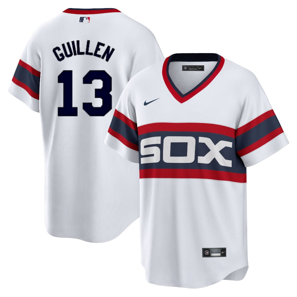 NIKE Men s Ozzie Guillen Chicago White Sox 1983 Home White Premium Lettering Replica Jersey Official Team Jersey Sports Fan Apparel Official NFL Team