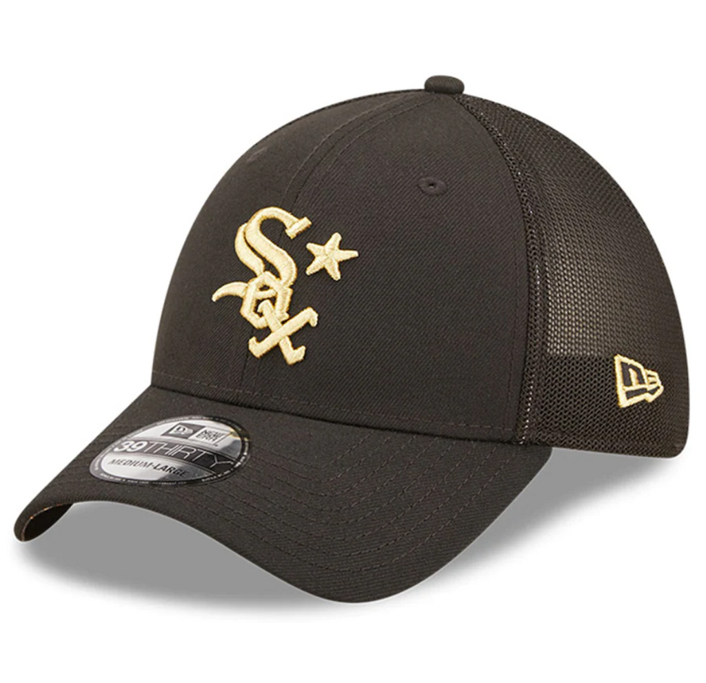 Chicago White Sox New Era 2022 All Star Game Black Gold 39THIRTY Flex Fit Hat Official Team Hat Sports Fan Cap Official NFL Team Hat Football Fan Cap