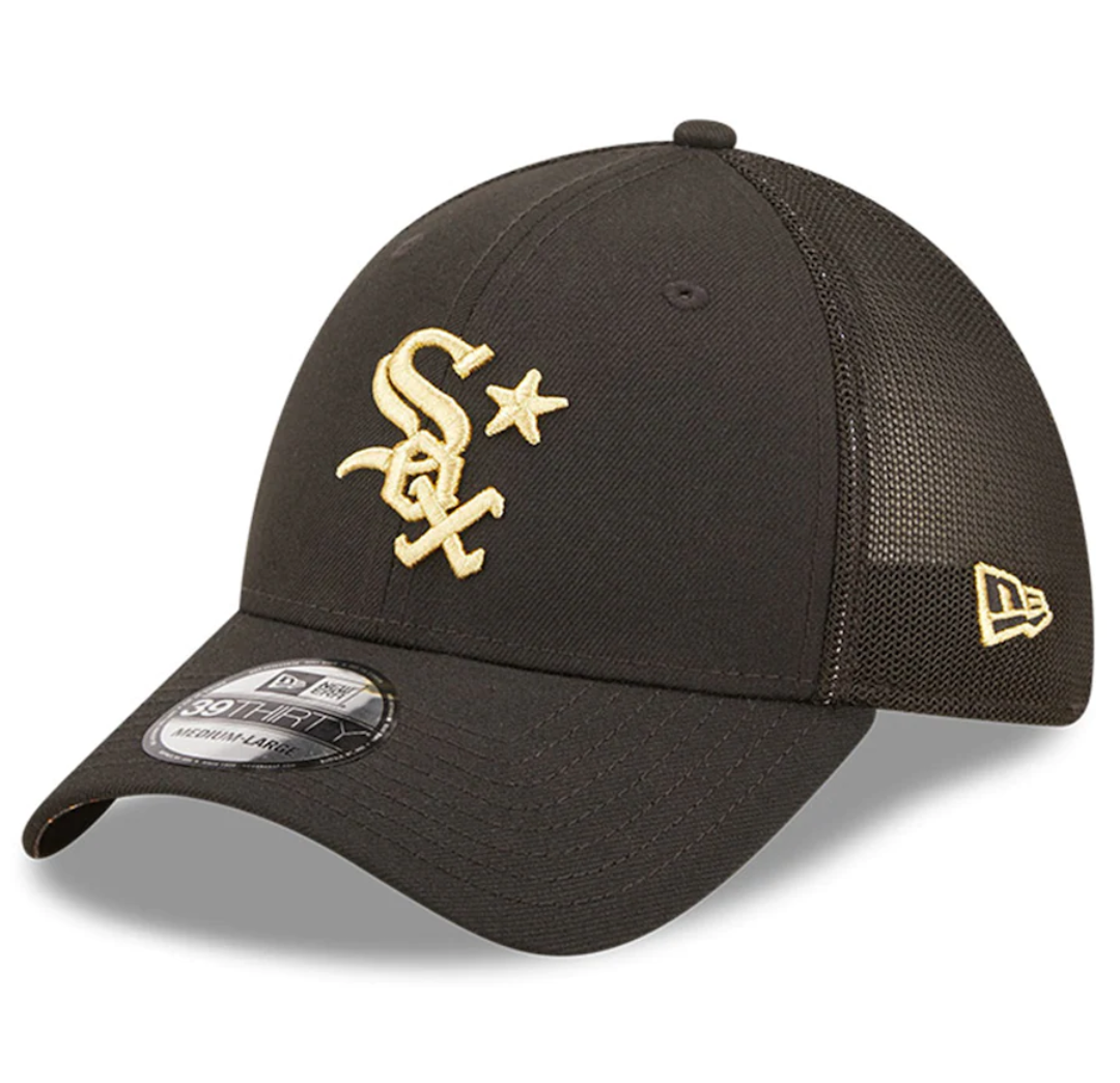 Chicago White Sox New Era 2022 All Star Game Black Gold 39THIRTY Flex Fit Hat Official Team Hat Sports Fan Cap Official NFL Team Hat Football Fan Cap