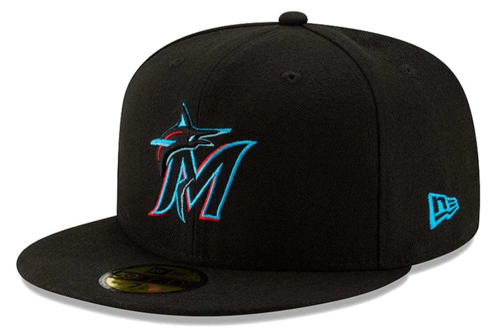 Men s Miami Marlins New Era Black Authentic Collection On-Field 59FIFTY Fitted Hat Official Team Hat Sports Fan Cap Official NFL Team Hat Football