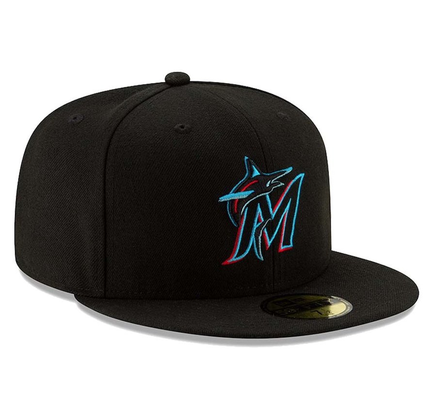 Men s Miami Marlins New Era Black Authentic Collection On-Field 59FIFTY Fitted Hat Official Team Hat Sports Fan Cap Official NFL Team Hat Football