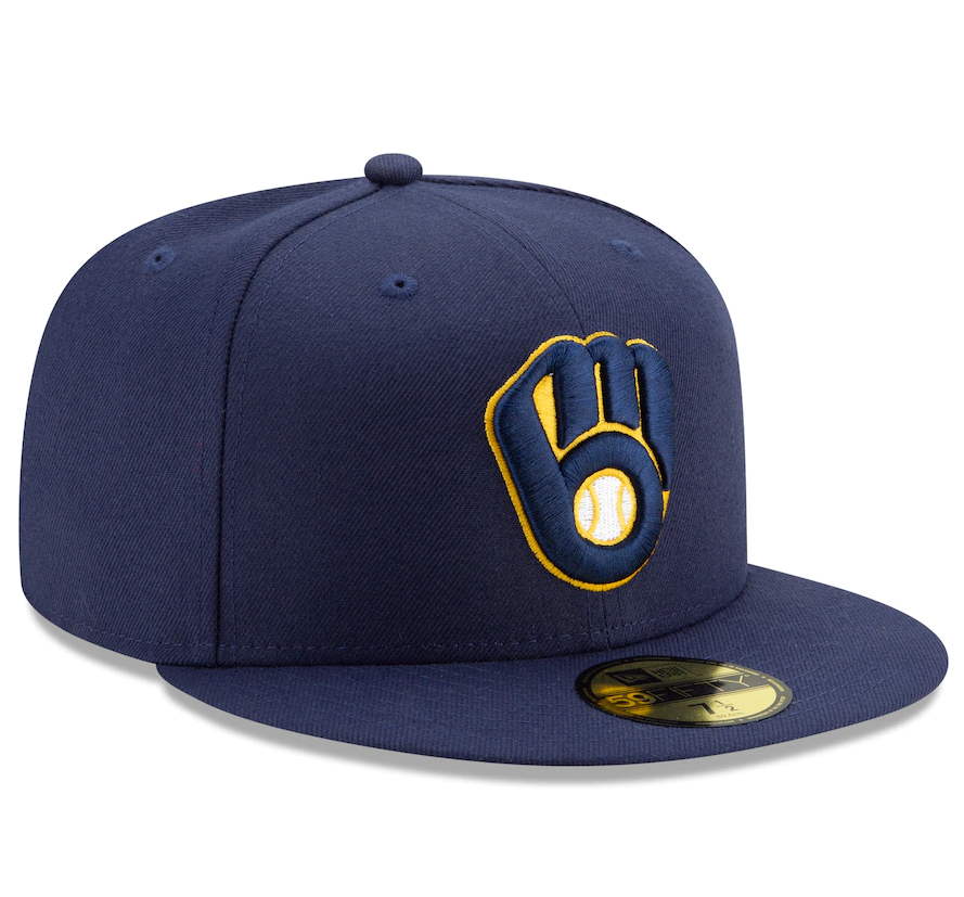 Men s Milwaukee Brewers New Era Navy Home Authentic Collection On-Field 59FIFTY Fitted Hat Official Team Hat Sports Fan Cap Official NFL Team Hat