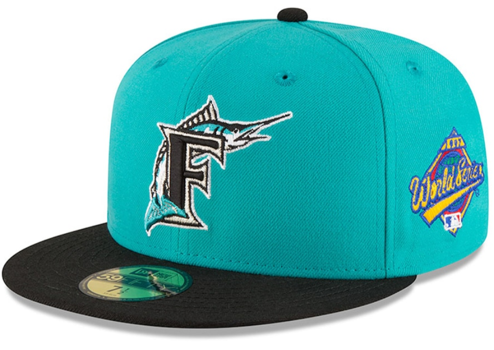Men s Florida Marlins New Era Aqua 1997 World Series Wool 59FIFTY Fitted Hat Official Team Hat Sports Fan Cap Official NFL Team Hat Football Fan Cap