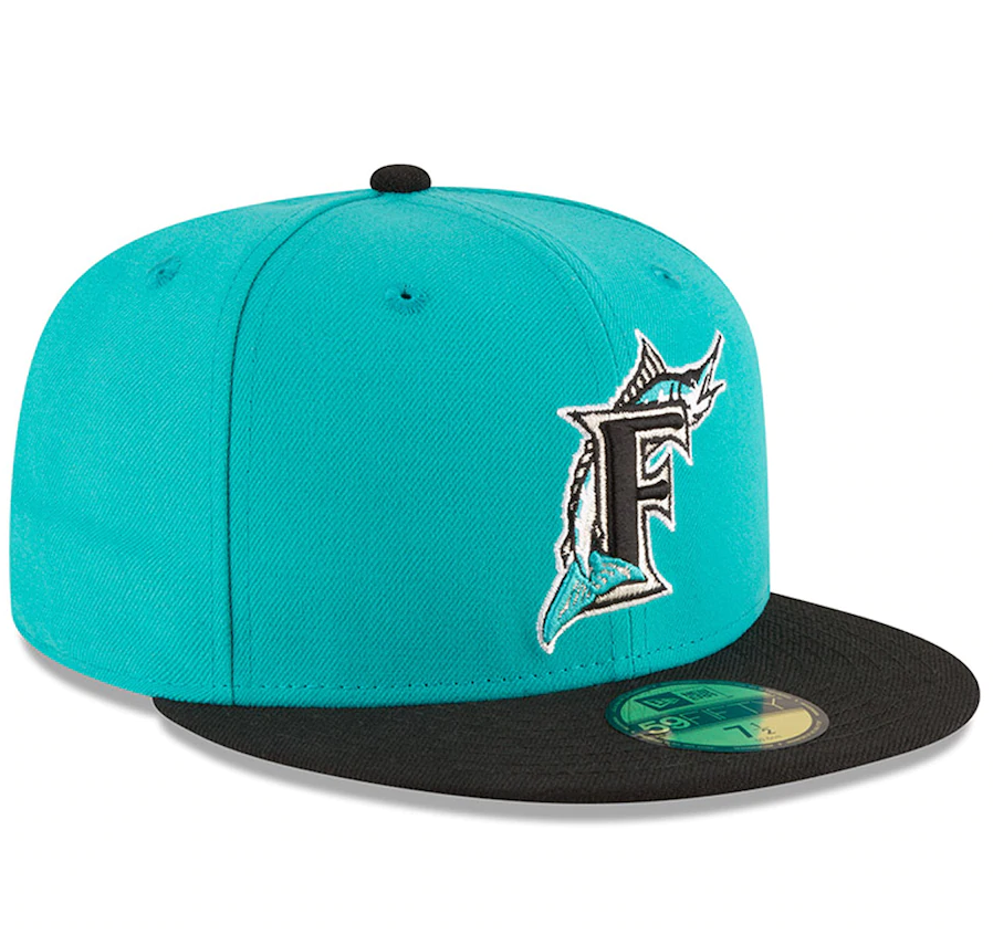 Men s Florida Marlins New Era Aqua 1997 World Series Wool 59FIFTY Fitted Hat Official Team Hat Sports Fan Cap Official NFL Team Hat Football Fan Cap