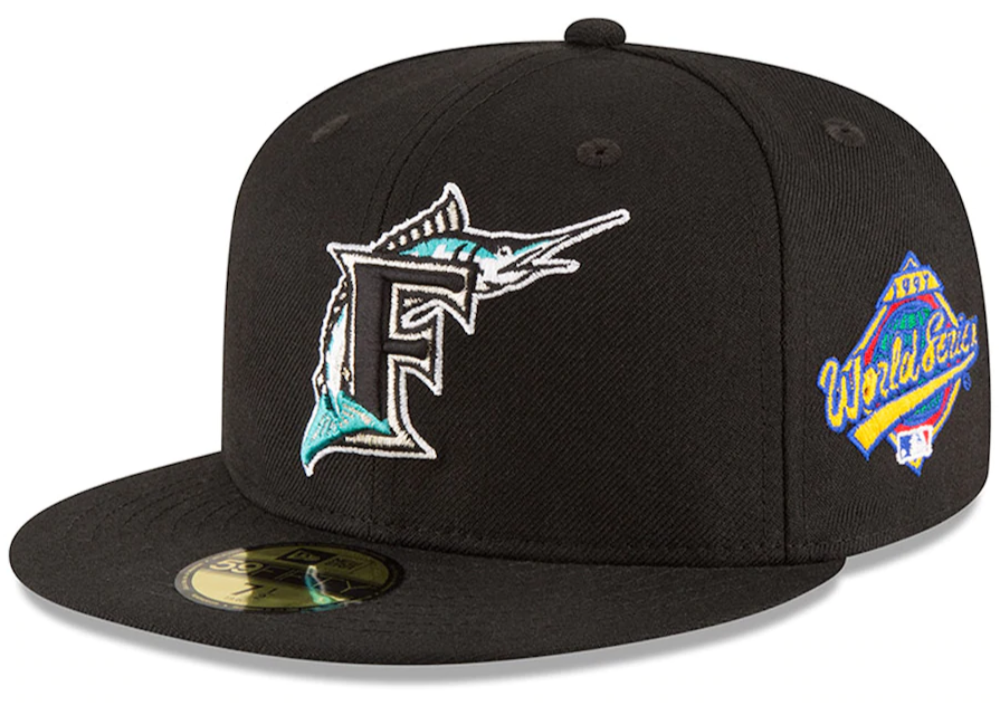 Men s Florida Marlins New Era Black 1997 World Series Wool 59FIFTY Fitted Hat Official Team Hat Sports Fan Cap Official NFL Team Hat Football Fan Cap